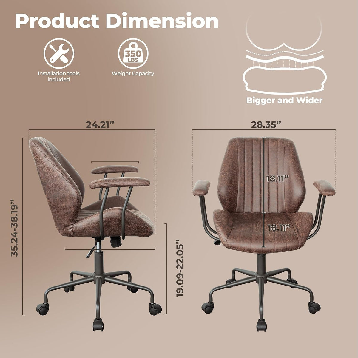 GAVREEN Ergonomic Office Chair, Mid-Back Faux Suede Fabric Executive Chair
