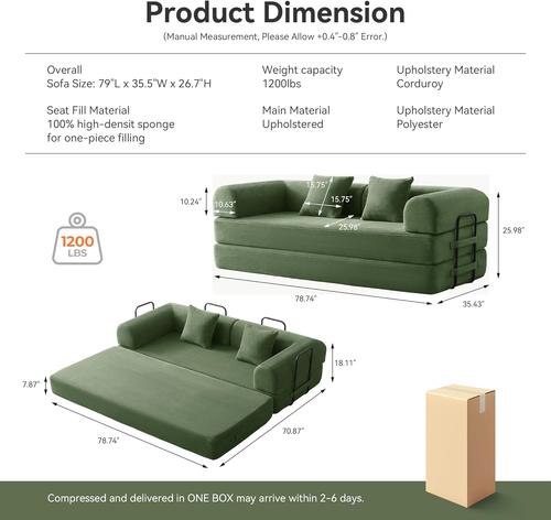 GAVREEN 79" Boneless Couch with Fixed-Shape Frame, Folding Convertible Sofa Bed, Sectional Sofa Set, Loveseat Sleeper with Pull Out Bed, Lazy Sofa Modular Futon Couch for Living Room Bedroom Lounge Studio