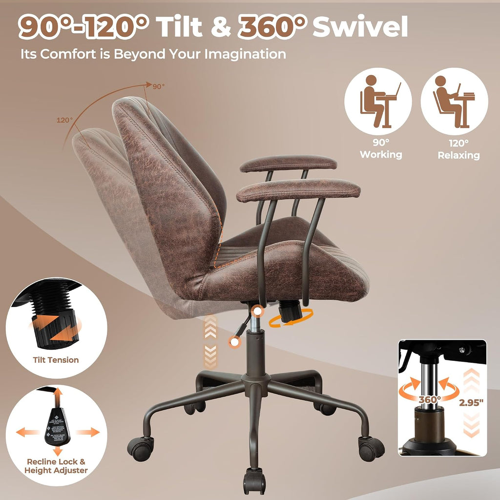 GAVREEN Ergonomic Office Chair, Mid-Back Faux Suede Fabric Executive Chair