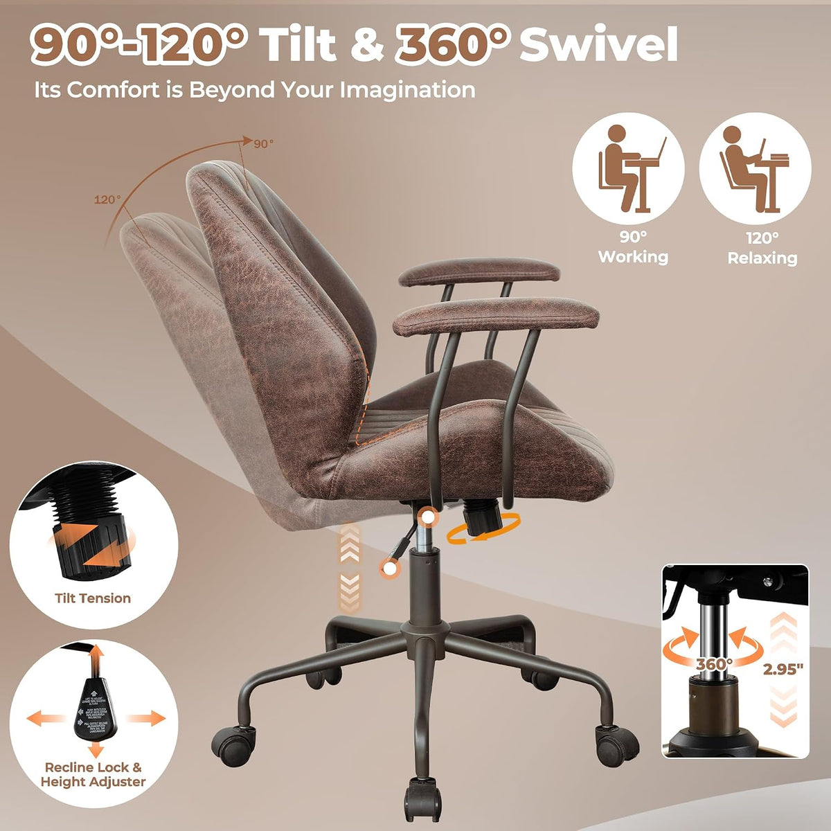 GAVREEN Ergonomic Office Chair, Mid-Back Faux Suede Fabric Executive Chair