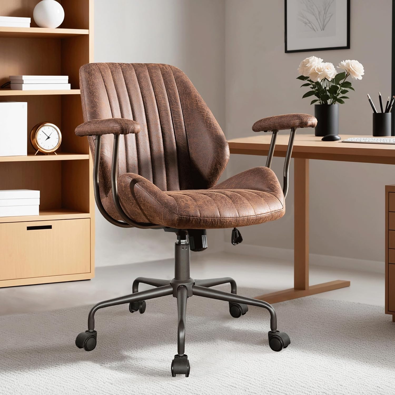 GAVREEN Ergonomic Office Chair, Mid-Back Faux Suede Fabric Executive Chair