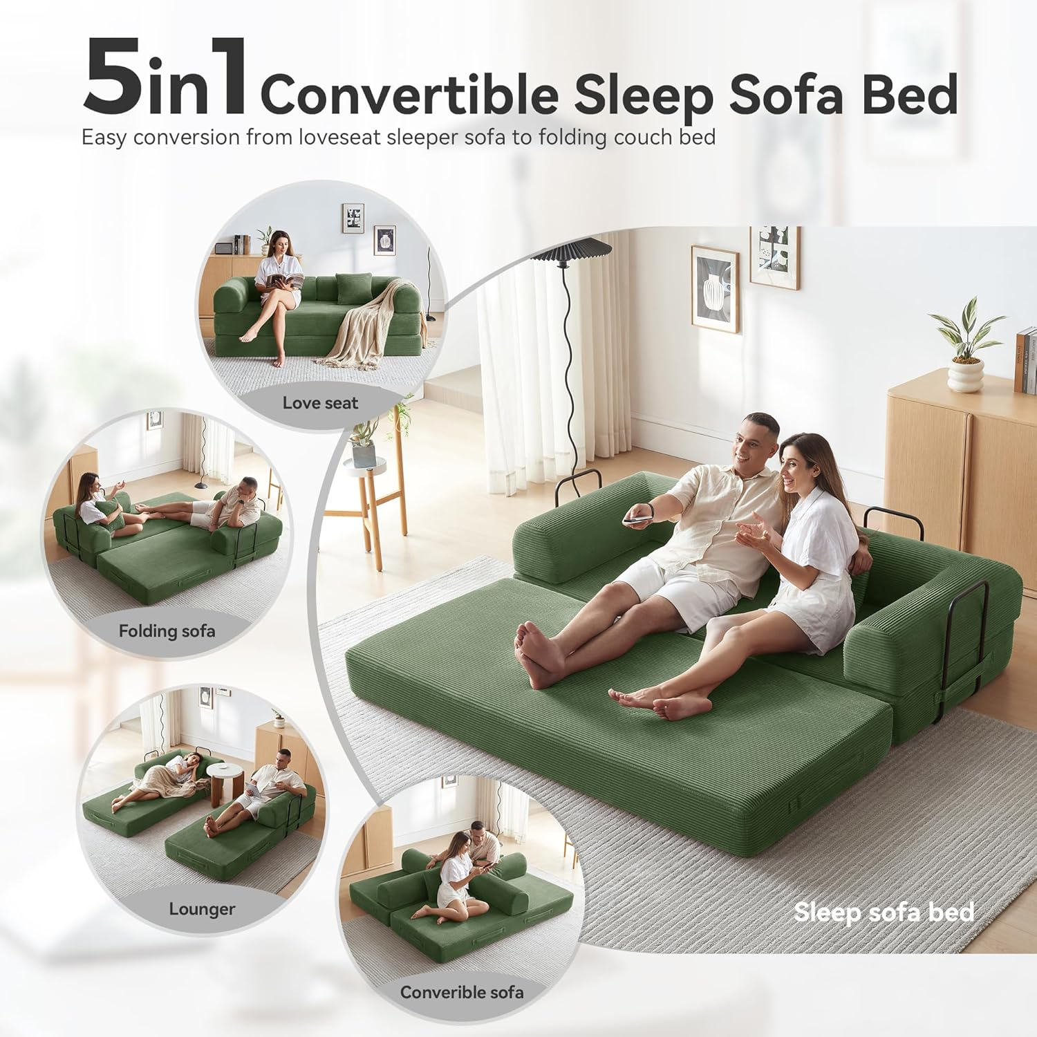 GAVREEN 79" Boneless Couch with Fixed-Shape Frame, Folding Convertible Sofa Bed, Sectional Sofa Set, Loveseat Sleeper with Pull Out Bed, Lazy Sofa Modular Futon Couch for Living Room Bedroom Lounge Studio