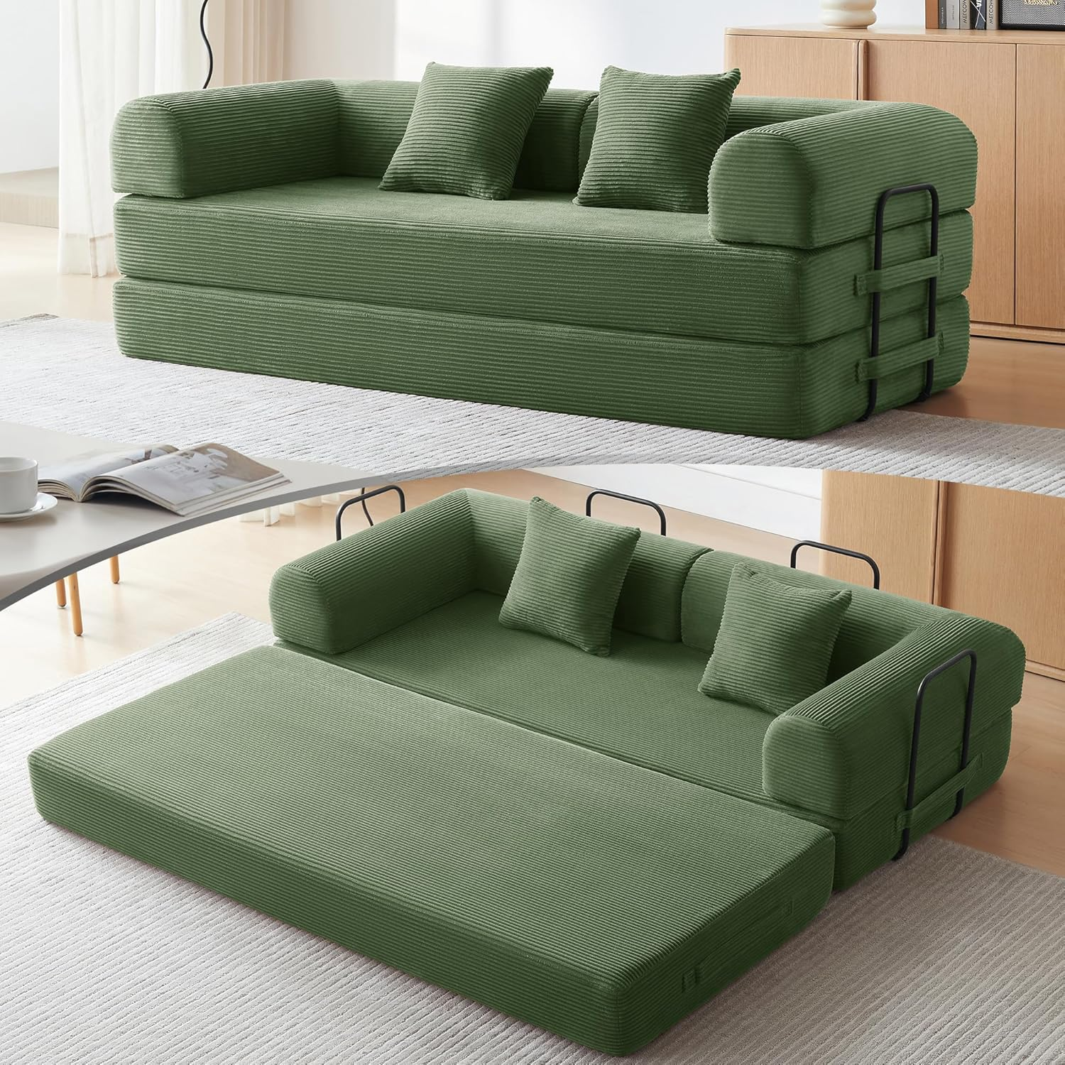 GAVREEN 79" Boneless Couch with Fixed-Shape Frame, Folding Convertible Sofa Bed, Sectional Sofa Set, Loveseat Sleeper with Pull Out Bed, Lazy Sofa Modular Futon Couch for Living Room Bedroom Lounge Studio